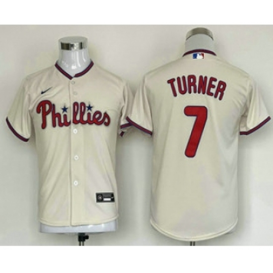 Youth Philadelphia Phillies #7 Trea Turner Cream Stitched MLB Cool Base Nike Jersey - Ujersey