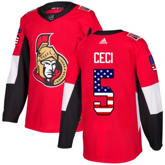 Men's Adidas Ottawa Senators #5 Cody Ceci Authentic Red USA Flag Fashion NHL Jersey - Ujersey