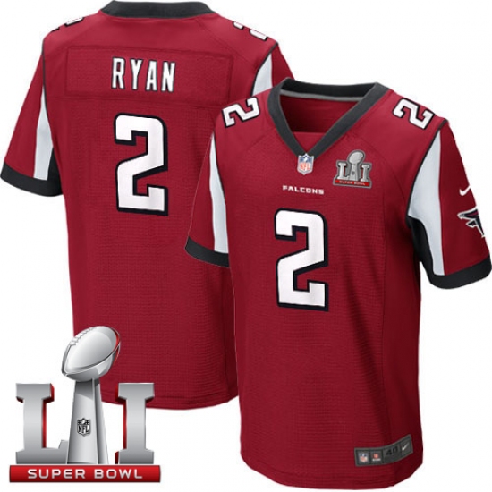 Men's Nike Atlanta Falcons #2 Matt Ryan Elite Red Team Color Super Bowl LI 51 NFL Jersey - Ujersey