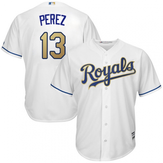 Youth Majestic Kansas City Royals #13 Salvador Perez Replica White Home Cool Base MLB Jersey - Ujersey
