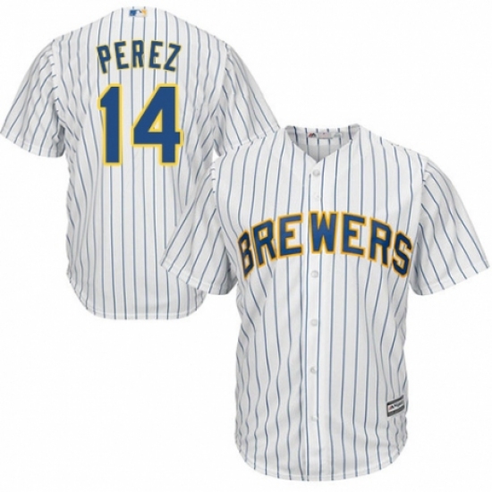 Youth Majestic Milwaukee Brewers #14 Hernan Perez Replica White Home Cool Base MLB Jersey - Ujersey