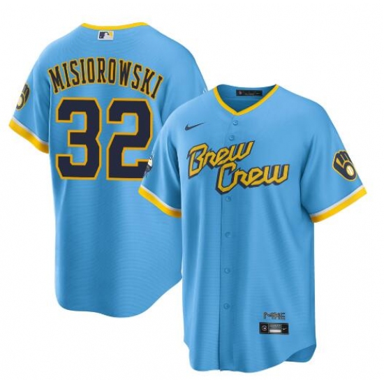 Men's Milwaukee Brewers #32 Jacob Misiorowski Powder Blue City Connect Cool Base Stitched Jersey - Ujersey