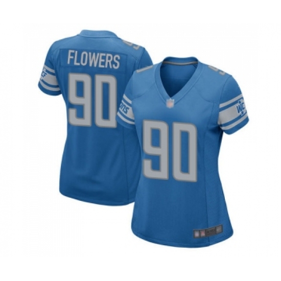 Women's Detroit Lions #90 Trey Flowers Game Blue Team Color Football Jersey - Ujersey