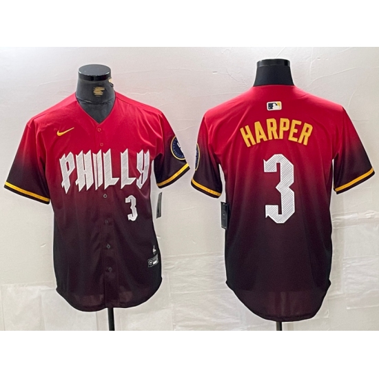 Men's Philadelphia Phillies #3 Bryce Harper Red 2024 City Player Number Cool Base Jersey - Ujersey