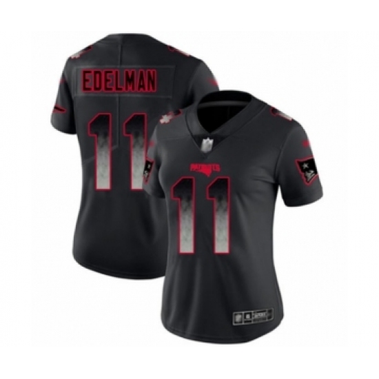 Women's New England Patriots #11 Julian Edelman Limited Black Smoke Fashion Football Jersey - Ujersey