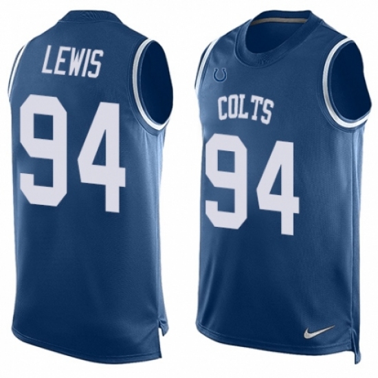 Men's Nike Indianapolis Colts #94 Tyquan Lewis Limited Royal Blue Player Name & Number Tank Top NFL Jersey - Ujersey