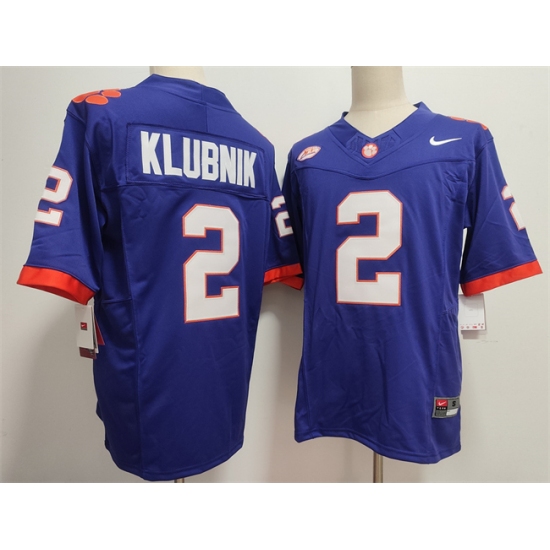 Men's Clemson Tigers #2 Cade Klubnik Purple F.U.S.E. Stitched Football Jersey - Ujersey