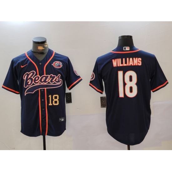 Men's Chicago Bears #18 Caleb Williams Navy Throwback With Cool Base Stitched Baseball Jerseys - Ujersey
