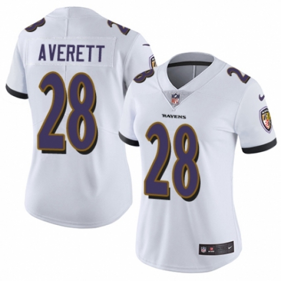 Women's Nike Baltimore Ravens #28 Anthony Averett White Vapor Untouchable Limited Player NFL Jersey - Ujersey