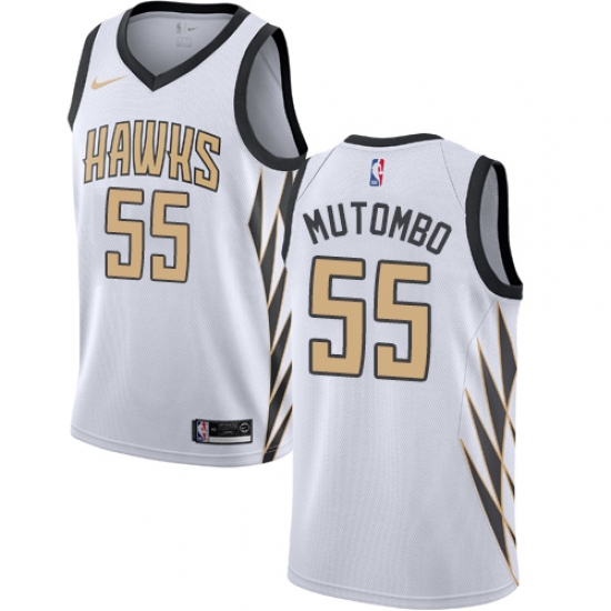 Men's Nike Atlanta Hawks #55 Dikembe Mutombo Swingman White NBA Jersey - City Edition - Ujersey
