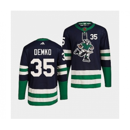 Men's Vancouver Canucks #35 Thatcher Demko Navy 2022 Reverse Retro Stitched Jersey