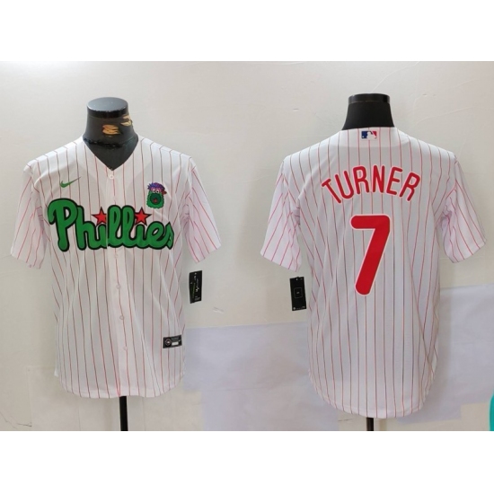 Men's Philadelphia Phillies #7 Trea Turner White Green Cool Base Stitched Jersey - Ujersey