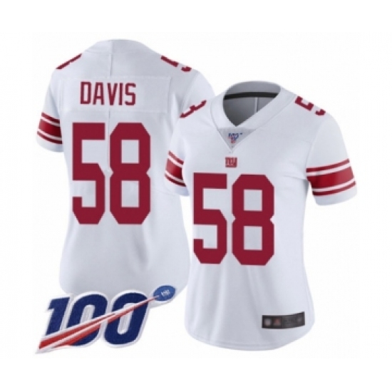 Women's New York Giants #58 Tae Davis White Vapor Untouchable Limited Player 100th Season Football Jersey - Ujersey