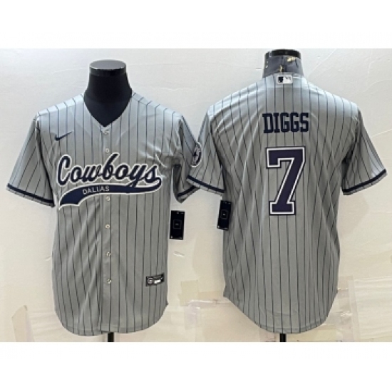 Men's Dallas Cowboys #7 Trevon Diggs Grey With Patch Cool Base Stitched Baseball Jersey - Ujersey
