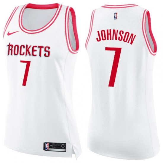 Women's Nike Houston Rockets #7 Joe Johnson Swingman White/Pink Fashion NBA Jersey - Ujersey