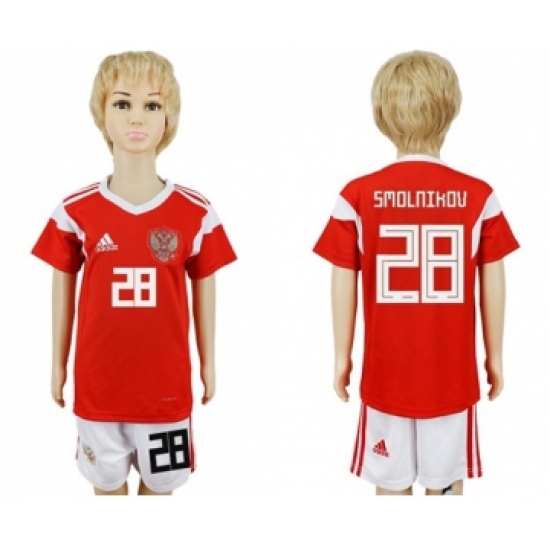 Russia #28 Smolnikov Home Kid Soccer Country Jersey