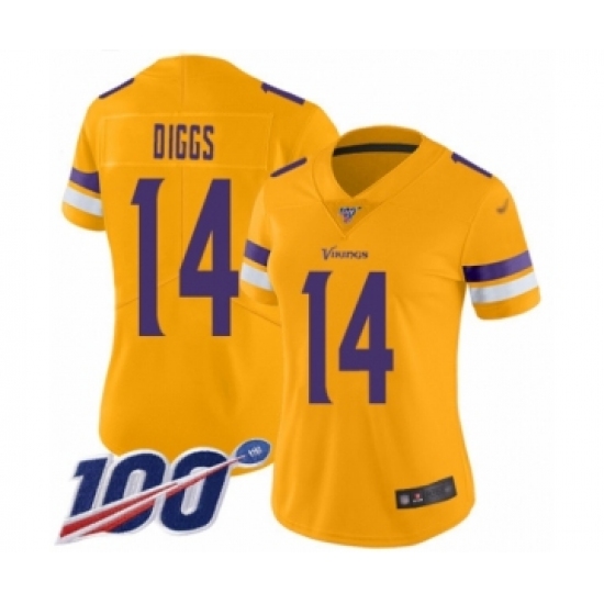 Women's Minnesota Vikings #14 Stefon Diggs Limited Gold Inverted Legend 100th Season Football Jersey - Ujersey
