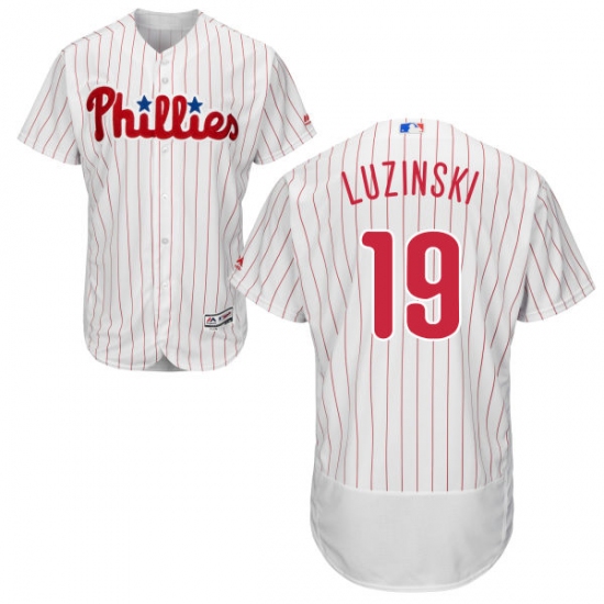 Men's Majestic Philadelphia Phillies #19 Greg Luzinski White Home Flex Base Authentic Collection MLB Jersey