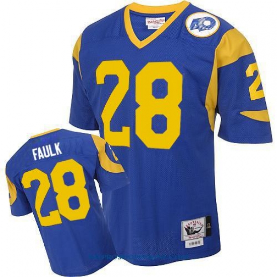 Mitchell and Ness Los Angeles Rams #28 Marshall Faulk Authentic Blue Throwback NFL Jersey - Ujersey
