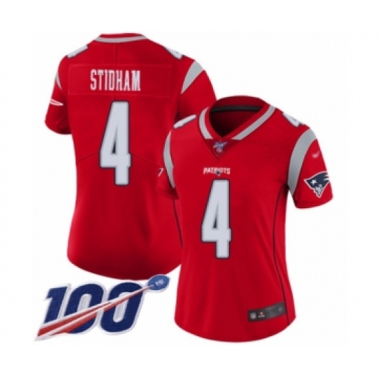 Women's New England Patriots #4 Jarrett Stidham Limited Red Inverted Legend 100th Season Football Jersey - Ujersey