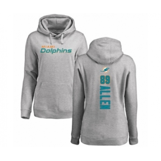 Football Women's Miami Dolphins #89 Dwayne Allen Ash Backer Pullover Hoodie - Ujersey