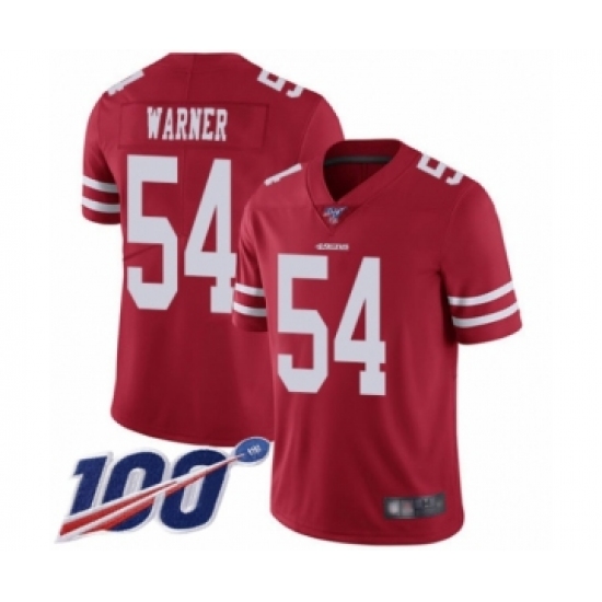 Men's San Francisco 49ers #54 Fred Warner Red Team Color Vapor Untouchable Limited Player 100th Season Football Jersey - Ujersey