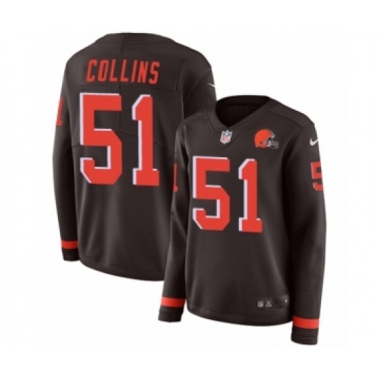 Women's Nike Cleveland Browns #51 Jamie Collins Limited Brown Therma Long Sleeve NFL Jersey - Ujersey