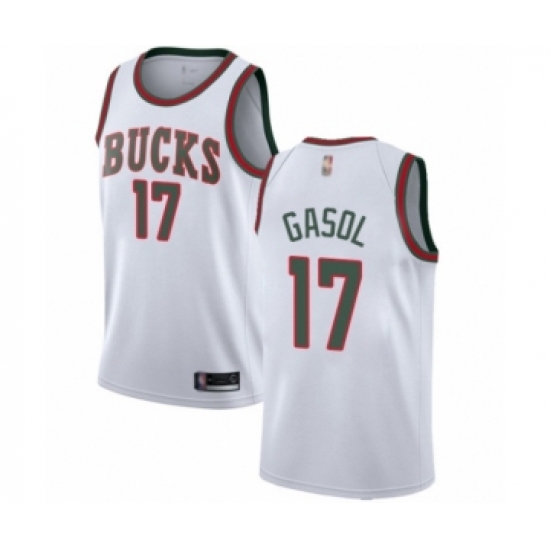 Men's Milwaukee Bucks #17 Pau Gasol Authentic White Fashion Hardwood Classics Basketball Jersey - Ujersey