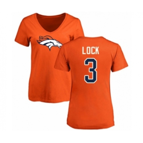 Football Women's Denver Broncos #3 Drew Lock Orange Name & Number Logo T-Shirt - Ujersey