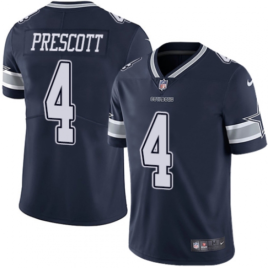 Men's Nike Dallas Cowboys #4 Dak Prescott Navy Blue Team Color Vapor Untouchable Limited Player NFL Jersey - Ujersey