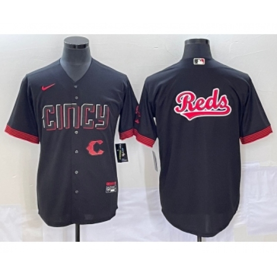 Men's Cincinnati Reds Big Logo Black 2023 City Connect Cool Base Stitched Jersey - Ujersey