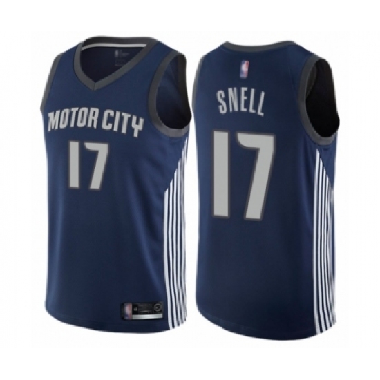 Men's Detroit Pistons #17 Tony Snell Authentic Navy Blue Basketball Jersey - City Edition - Ujersey