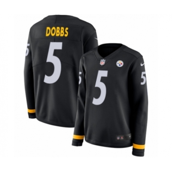 Women's Nike Pittsburgh Steelers #5 Joshua Dobbs Limited Black Therma Long Sleeve NFL Jersey - Ujersey