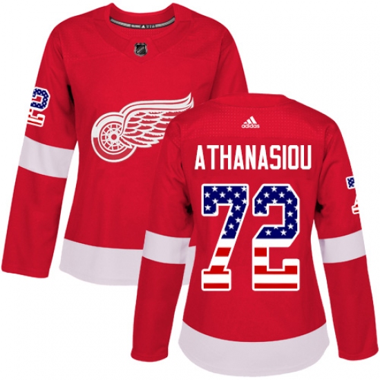 Women's Adidas Detroit Red Wings #72 Andreas Athanasiou Authentic Red USA Flag Fashion NHL Jersey - Ujersey