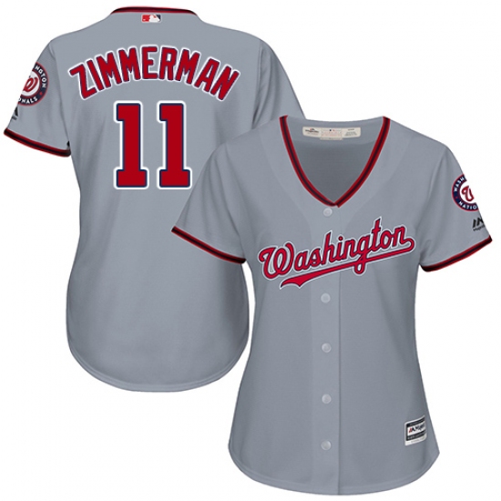 Women's Majestic Washington Nationals #11 Ryan Zimmerman Authentic Grey Road Cool Base MLB Jersey - Ujersey