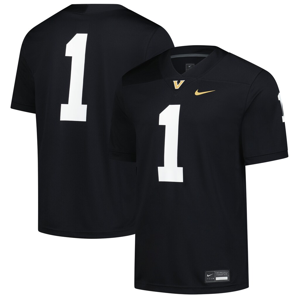 Men's Nike #1 Black Vanderbilt Commodores Game Football Jersey - U-jersey