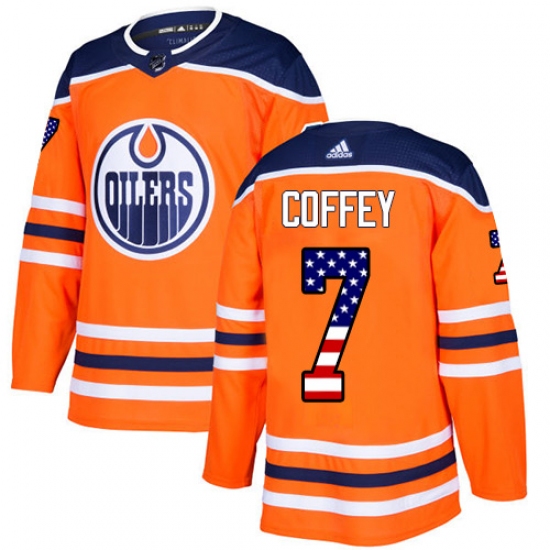 Men's Adidas Edmonton Oilers #7 Paul Coffey Authentic Orange USA Flag Fashion NHL Jersey - Ujersey