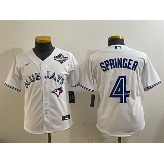 Youth Toronto Blue Jays #4 George Springer White 2025 World Series Cool Base Stitched Baseball Jersey - Ujersey