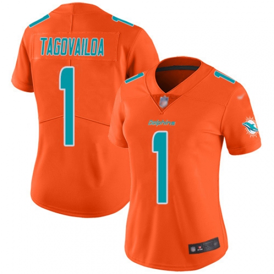 Women's Miami Dolphins #1 Tua Tagovailoa Orange Stitched Limited Inverted Legend Jersey - Ujersey