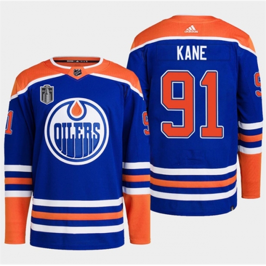 Men's Edmonton Oilers #91 Evander Kane Royal 2024 Stanley Cup Final Stitched Jersey - Ujersey