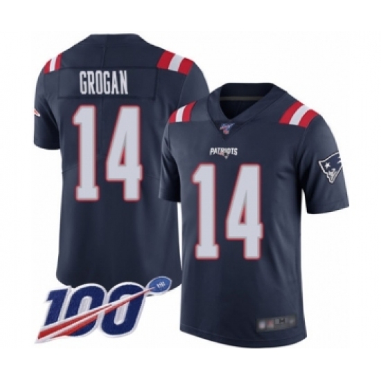Men's New England Patriots #14 Steve Grogan Limited Navy Blue Rush Vapor Untouchable 100th Season Football Jersey - Ujersey