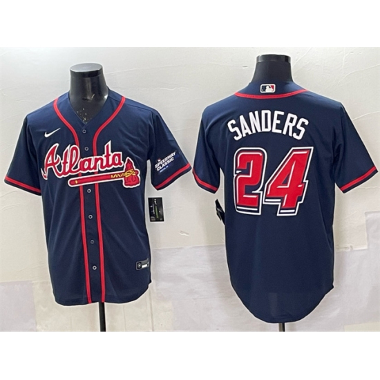 Men's Atlanta Braves #24 Deion Sanders Navy 2025 Speedway Classic Alternate Stitched Baseball Jersey - Ujersey