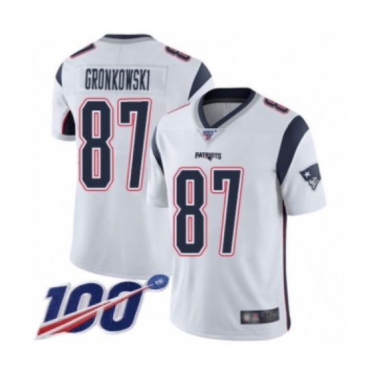 Men's New England Patriots #87 Rob Gronkowski White Vapor Untouchable Limited Player 100th Season Football Jersey - Ujersey