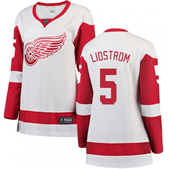 Women's Detroit Red Wings #5 Nicklas Lidstrom Authentic White Away Fanatics Branded Breakaway NHL Jersey - Ujersey