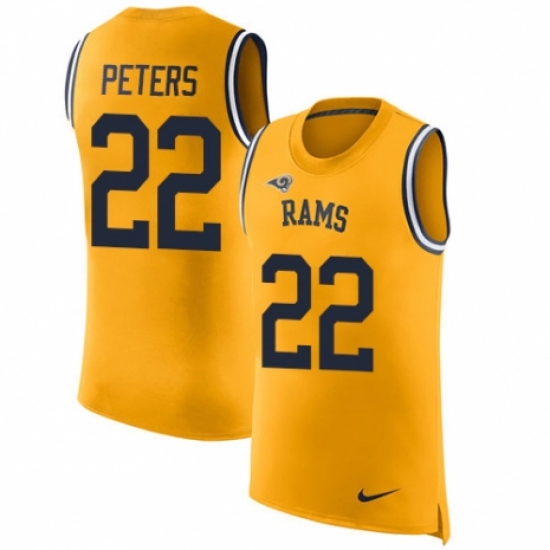 Men's Nike Los Angeles Rams #22 Marcus Peters Limited Gold Rush Player Name & Number Tank Top NFL Jersey - Ujersey