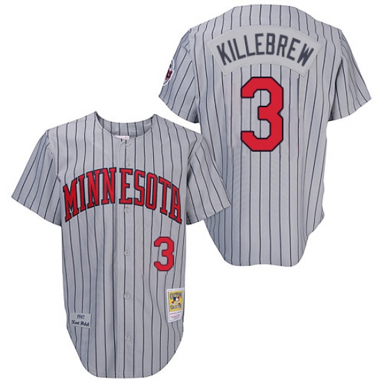 Men's Mitchell and Ness 1987 Minnesota Twins #3 Harmon Killebrew Authentic Grey Throwback MLB Jersey - Ujersey