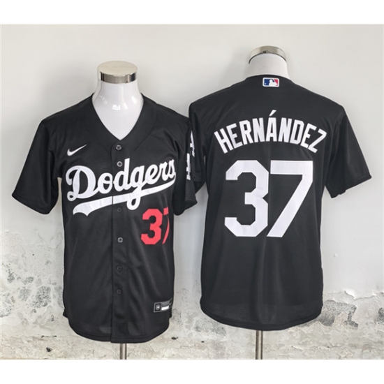 Men's Los Angeles Dodgers #37 Teoscar Hernández Black Cool Base Stitched Baseball Jersey - Ujersey