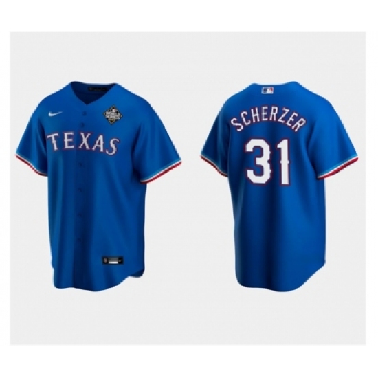 Men's Texas Rangers #31 Max Scherzer Royal 2023 World Series Stitched Baseball Jersey - Ujersey