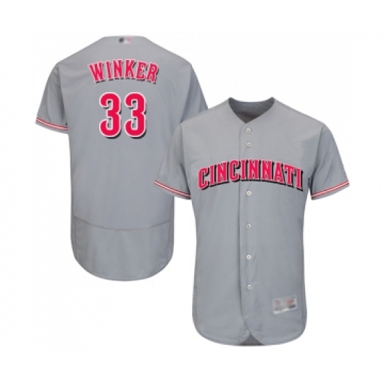 Men's Cincinnati Reds #33 Jesse Winker Grey Road Flex Base Authentic Collection Baseball Jersey - Ujersey