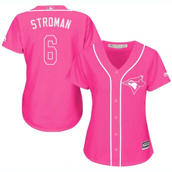 Women's Majestic Toronto Blue Jays #6 Marcus Stroman Authentic Pink Fashion Cool Base MLB Jersey - Ujersey